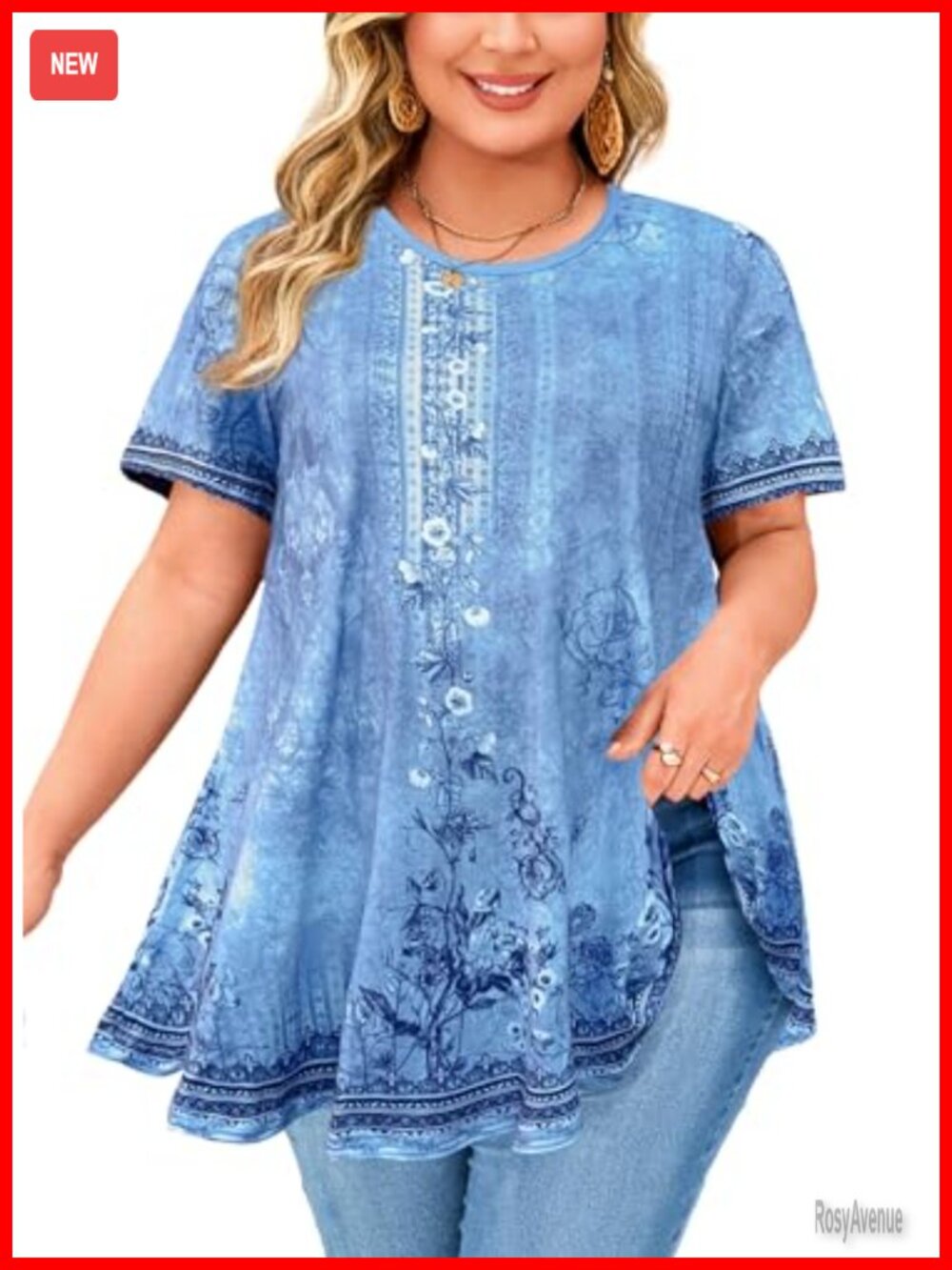 Plus Size Short Sleeve Tunic Top Swing Flare Blouse 95% Polyester 5% Spandex